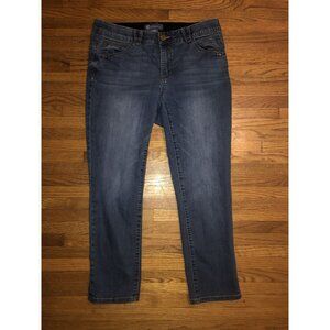 Democracy Women's 14W Blue Jeans With Elastic Waistband & Button Closure